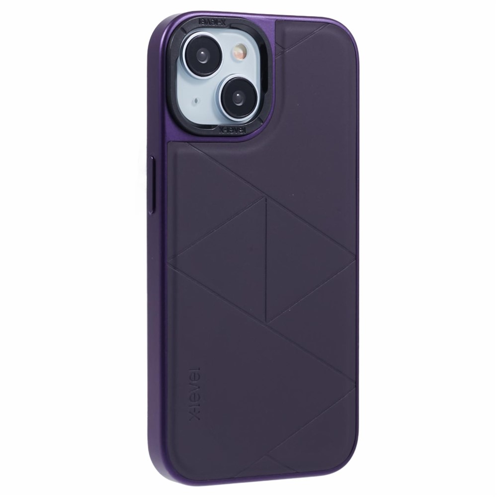 X-LEVEL For iPhone 15 Case Shockproof Geometric PU Leather Back Cover - Purple