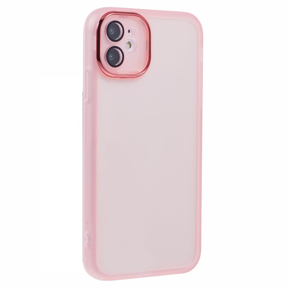 DKSM Series For iPhone 12 Case Electroplated Camera Frame TPU Phone Cover - Transparent Pink