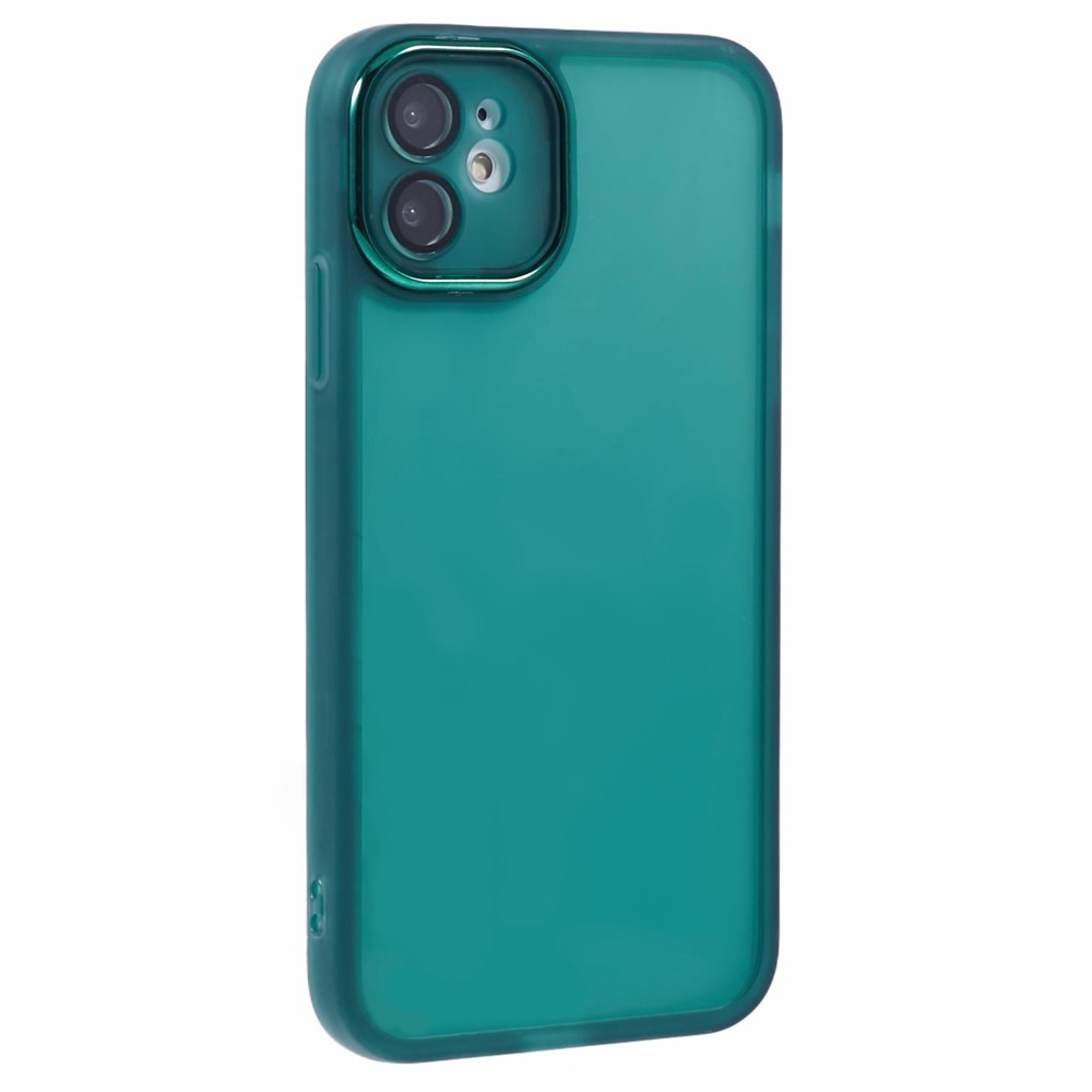 DKSM Series For iPhone 12 Case Electroplated Camera Frame TPU Phone Cover - Transparent Army Green
