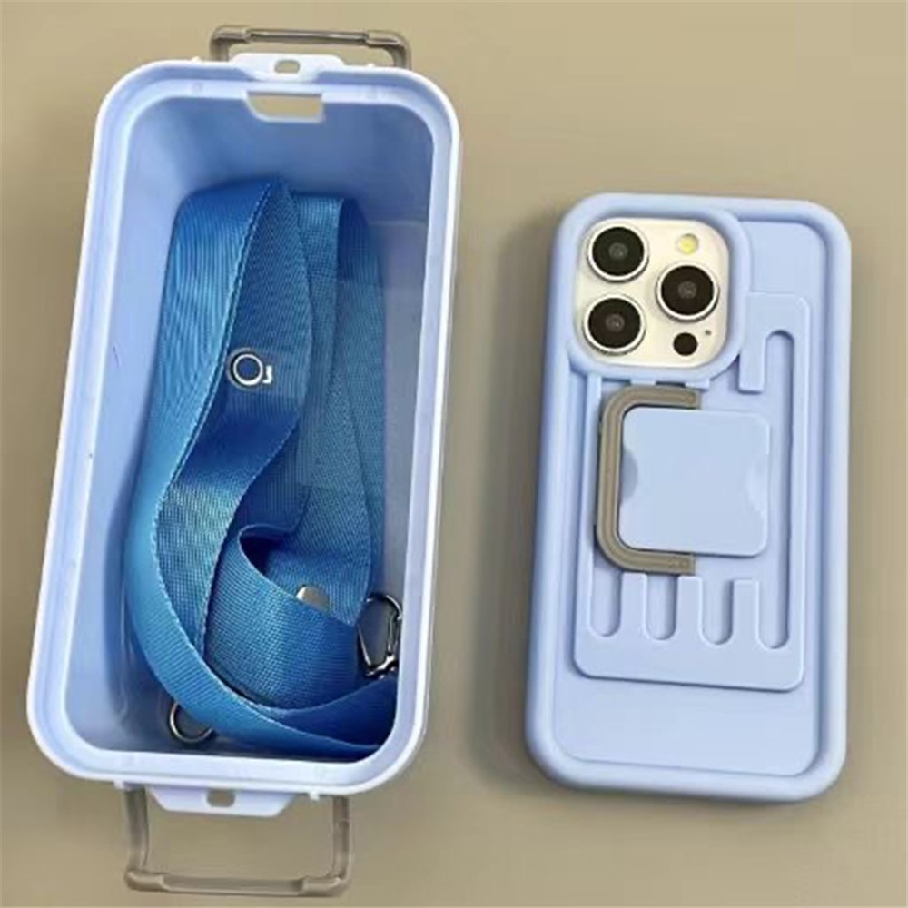 XX Series For iPhone 14 Pro Phone Case PC+TPU Cover with Crossbody Storage Box - Blue