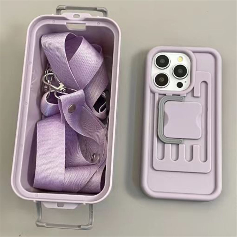 XX Series For iPhone 14 Pro Max Case Creative Storage Box PC+TPU Phone Cover with Crossbody Strap - Purple