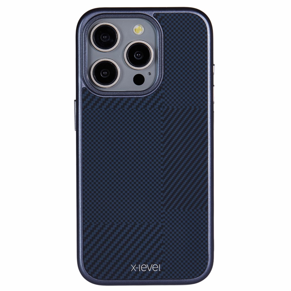 X-LEVEL For iPhone 14 Pro Max Case Hard PC Anti-Scratch Phone Cover Carbon Nano Fiber Texture - Blue