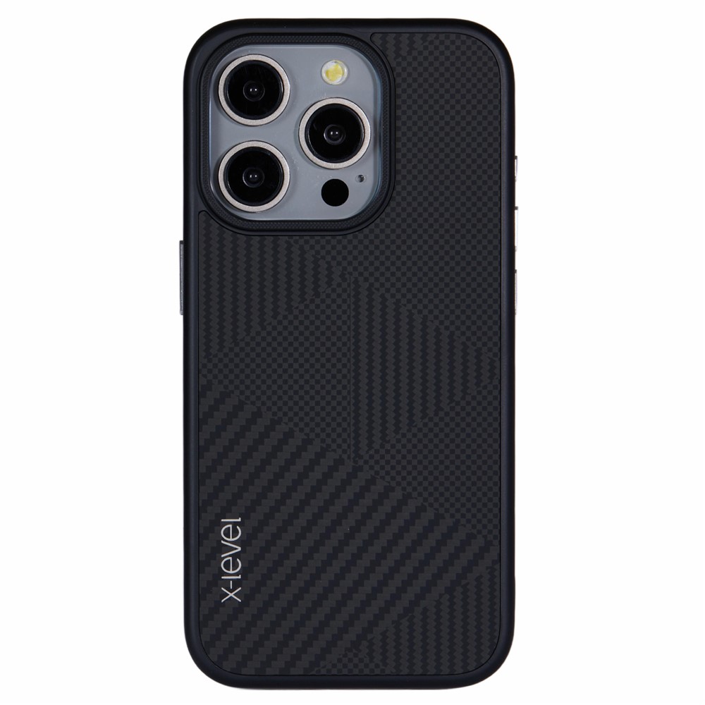 X-LEVEL For iPhone 14 Pro Max Case Shockproof PC Hard Phone Cover Carbon Nano Fiber Texture - Black