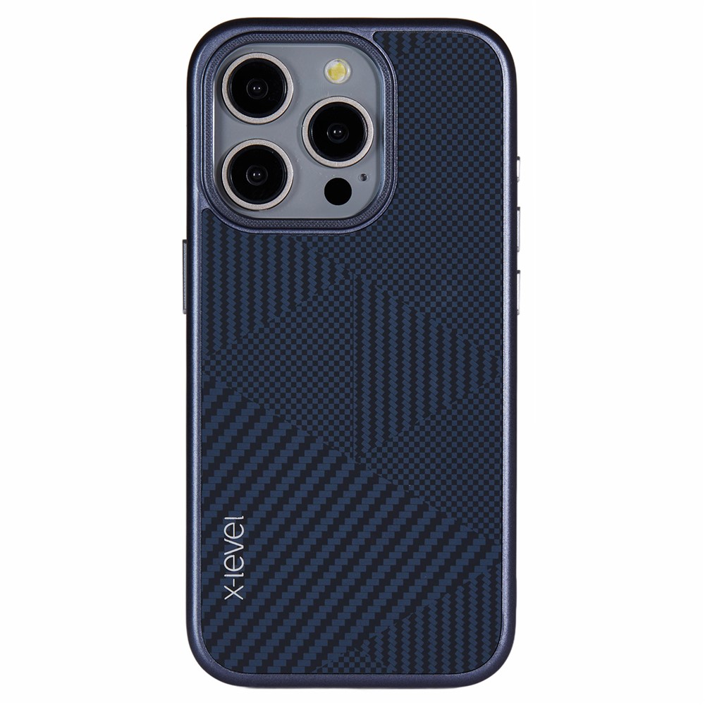 X-LEVEL For iPhone 14 Pro Case Ultra-Thin PC Hard Phone Cover Carbon Nano Fiber Texture - Blue
