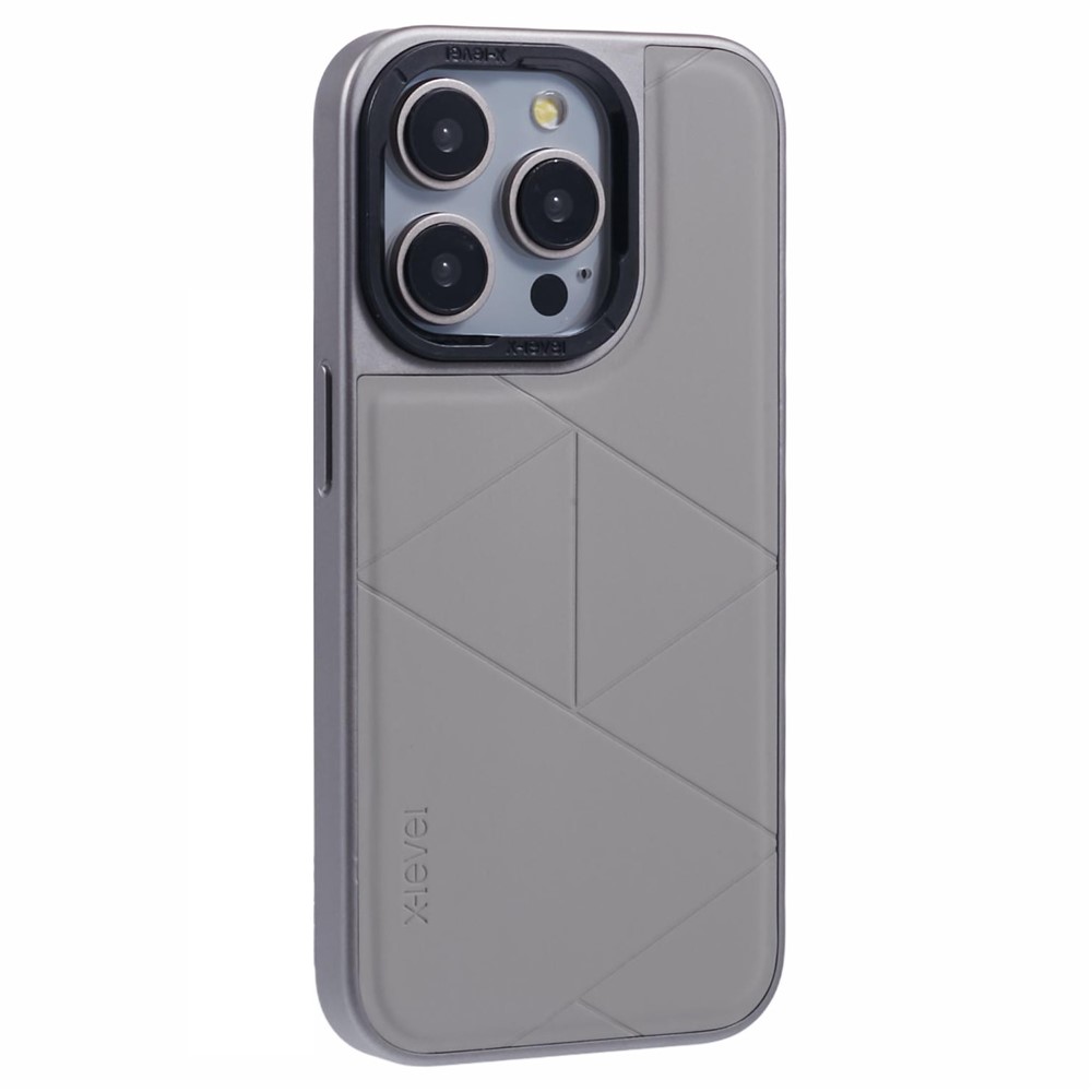 X-LEVEL For iPhone 13 Pro Case Leather+PC+TPU Geometric Pattern Protective Phone Cover - Titanium Grey