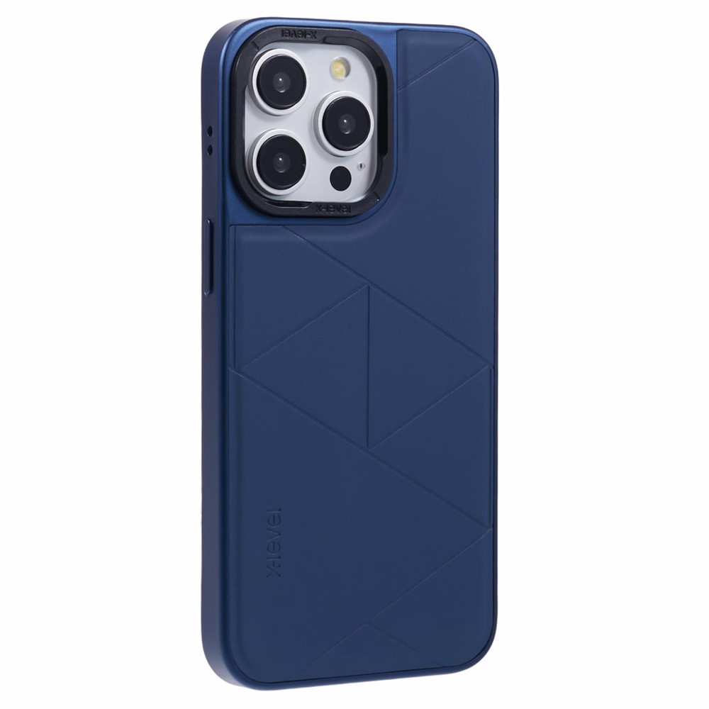 X-LEVEL For iPhone 14 Pro Case Geometric Shockproof PC+TPU+Leather Phone Back Cover - Blue