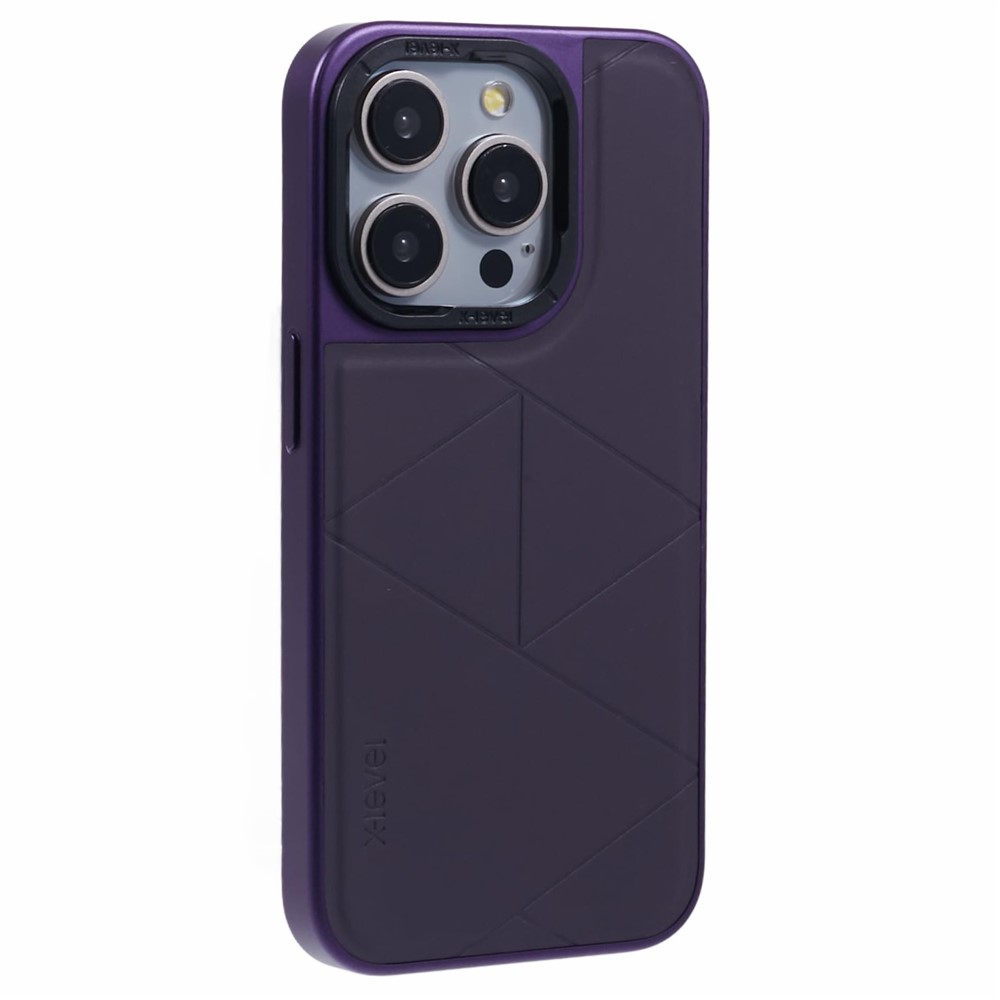 X-LEVEL For iPhone 14 Pro Max Case Anti-drop Geometric Leather+PC+TPU Cell Phone Cover - Purple