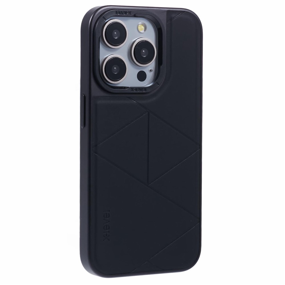 X-LEVEL For iPhone 14 Pro Max Case Anti-drop Geometric Leather+PC+TPU Cell Phone Cover - Black