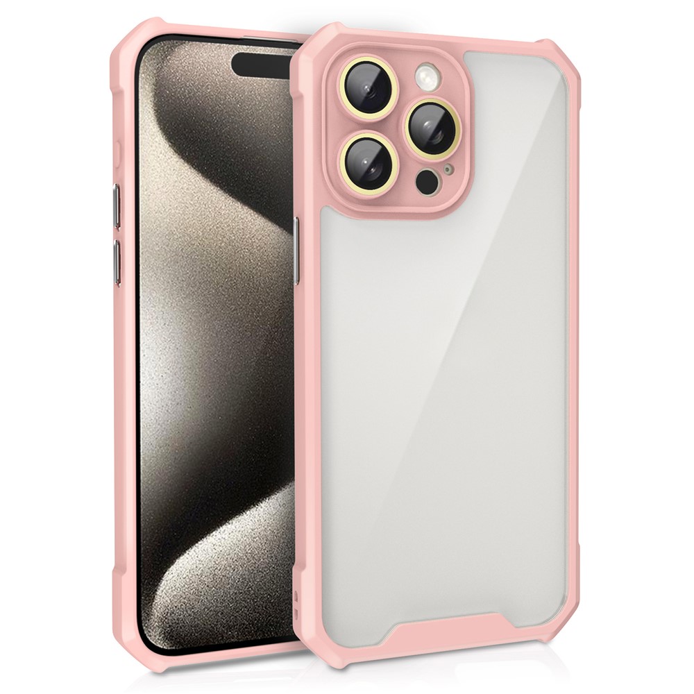 For iPhone 14 Pro Case Transparent Back Acrylic+TPU Phone Cover with Glass Lens Film - Pink