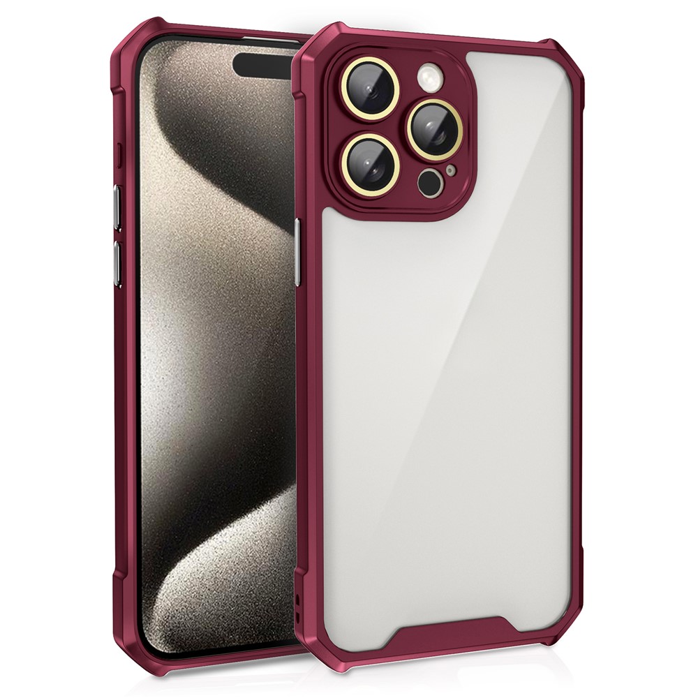 For iPhone 14 Pro Case Transparent Back Acrylic+TPU Phone Cover with Glass Lens Film - Wine Red