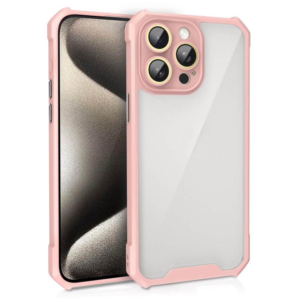 For iPhone 13 Pro Max Case Scratch Resistant Acrylic+TPU Phone Cover with Glass Lens Film - Pink