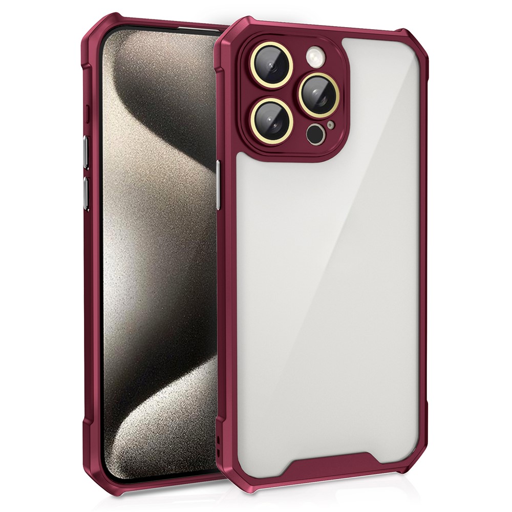For iPhone 13 Pro Max Case Scratch Resistant Acrylic+TPU Phone Cover with Glass Lens Film - Wine Red