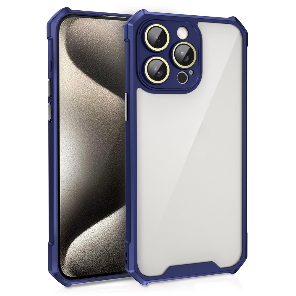 For iPhone 13 Pro Max Case Scratch Resistant Acrylic+TPU Phone Cover with Glass Lens Film - Blue