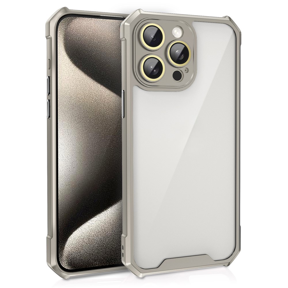 For iPhone 13 Pro Max Case Scratch Resistant Acrylic+TPU Phone Cover with Glass Lens Film - Titanium Grey