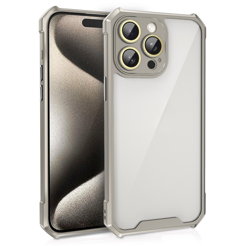 For iPhone 14 Pro Max Case Clear Acrylic+TPU Drop Protection Phone Cover with Lens Film - Titanium Grey