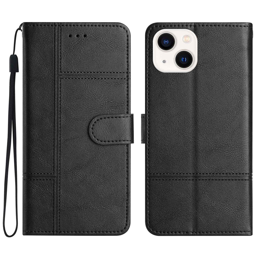 For iPhone 13 mini 5.4 inch Full Protection Phone Wallet Case PU Leather Folio Flip Cover Folding Stand with Strap - Black