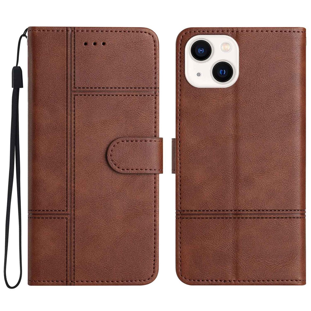 For iPhone 13 mini 5.4 inch Full Protection Phone Wallet Case PU Leather Folio Flip Cover Folding Stand with Strap - Coffee