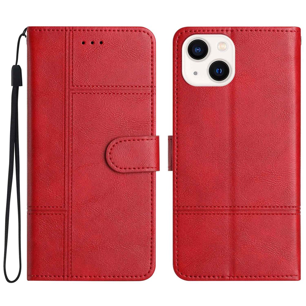 For iPhone 13 mini 5.4 inch Full Protection Phone Wallet Case PU Leather Folio Flip Cover Folding Stand with Strap - Red