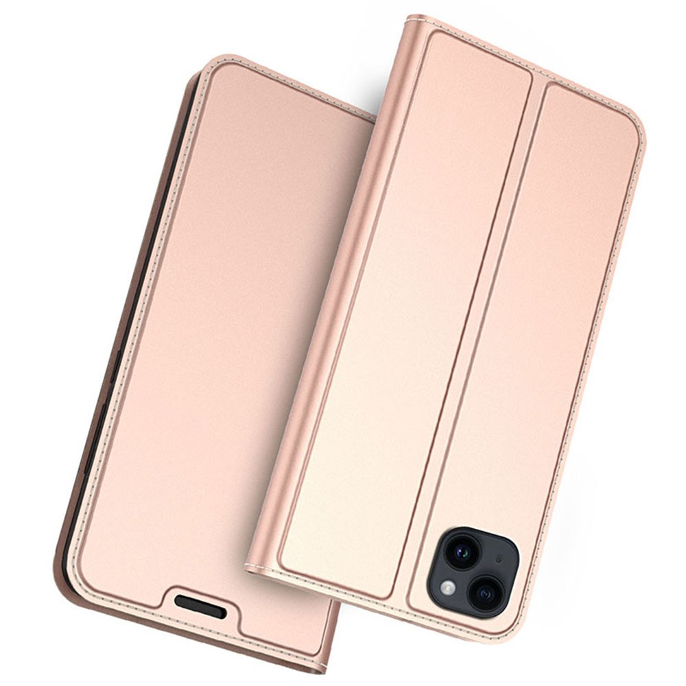 For iPhone 14 Case Magnetic Closure Leather Phone Cover Card Holder Viewing Stand - Rose Gold