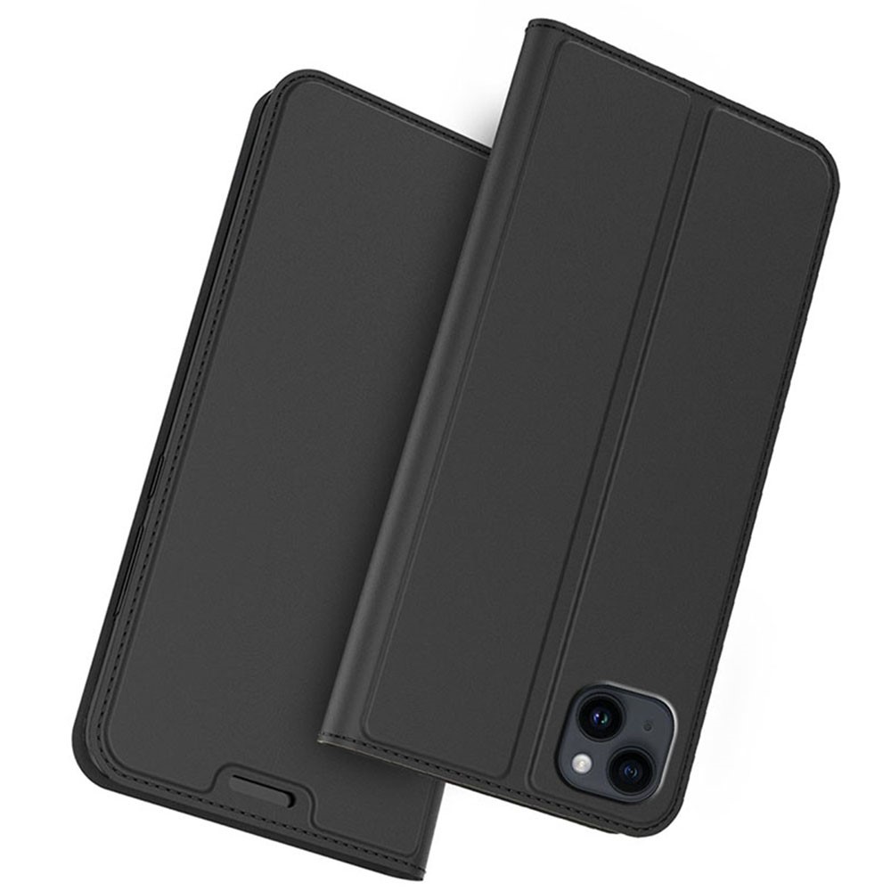 For iPhone 13 Case Leather Phone Cover Stand with Hidden Magnetic Closure - Black