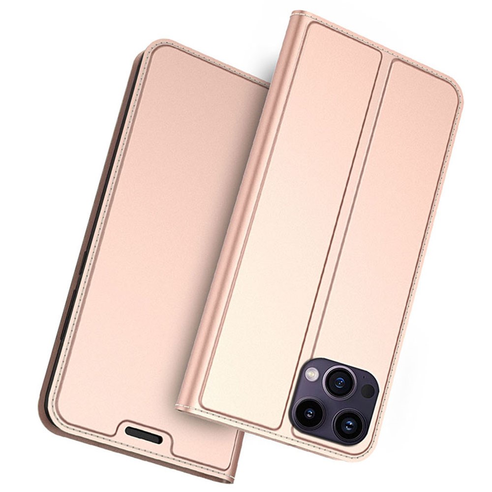 For iPhone 13 Pro Max Case Stand Leather Phone Cover with Card Holder Built-in Magnetic Closure - Rose Gold