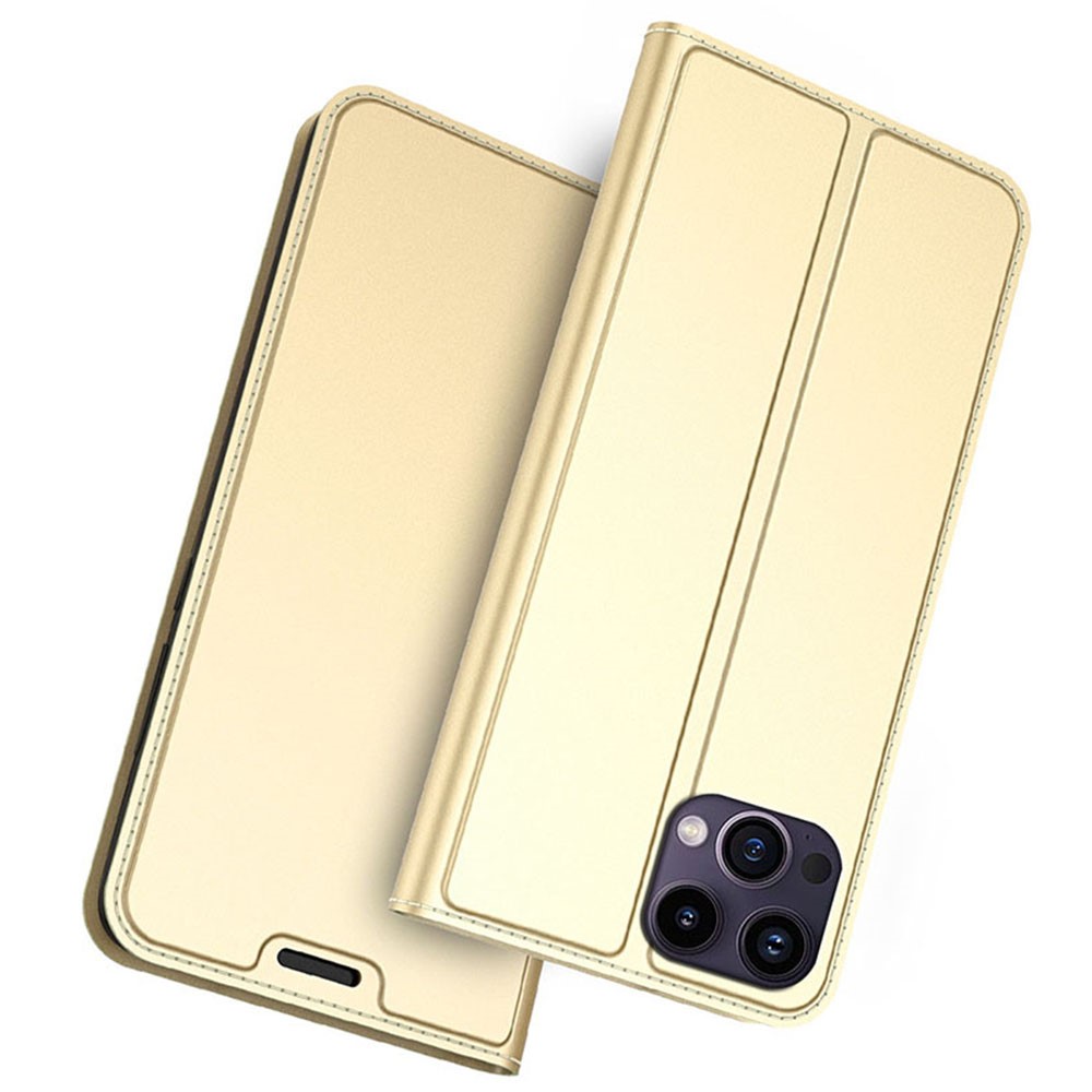 For iPhone 13 Pro Max Case Stand Leather Phone Cover with Card Holder Built-in Magnetic Closure - Gold