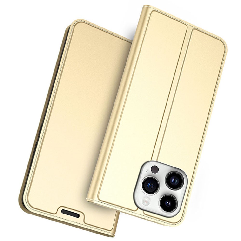 For iPhone 13 Pro Case Card Holder Stand Leather Phone Cover Magnetic Absorption - Gold