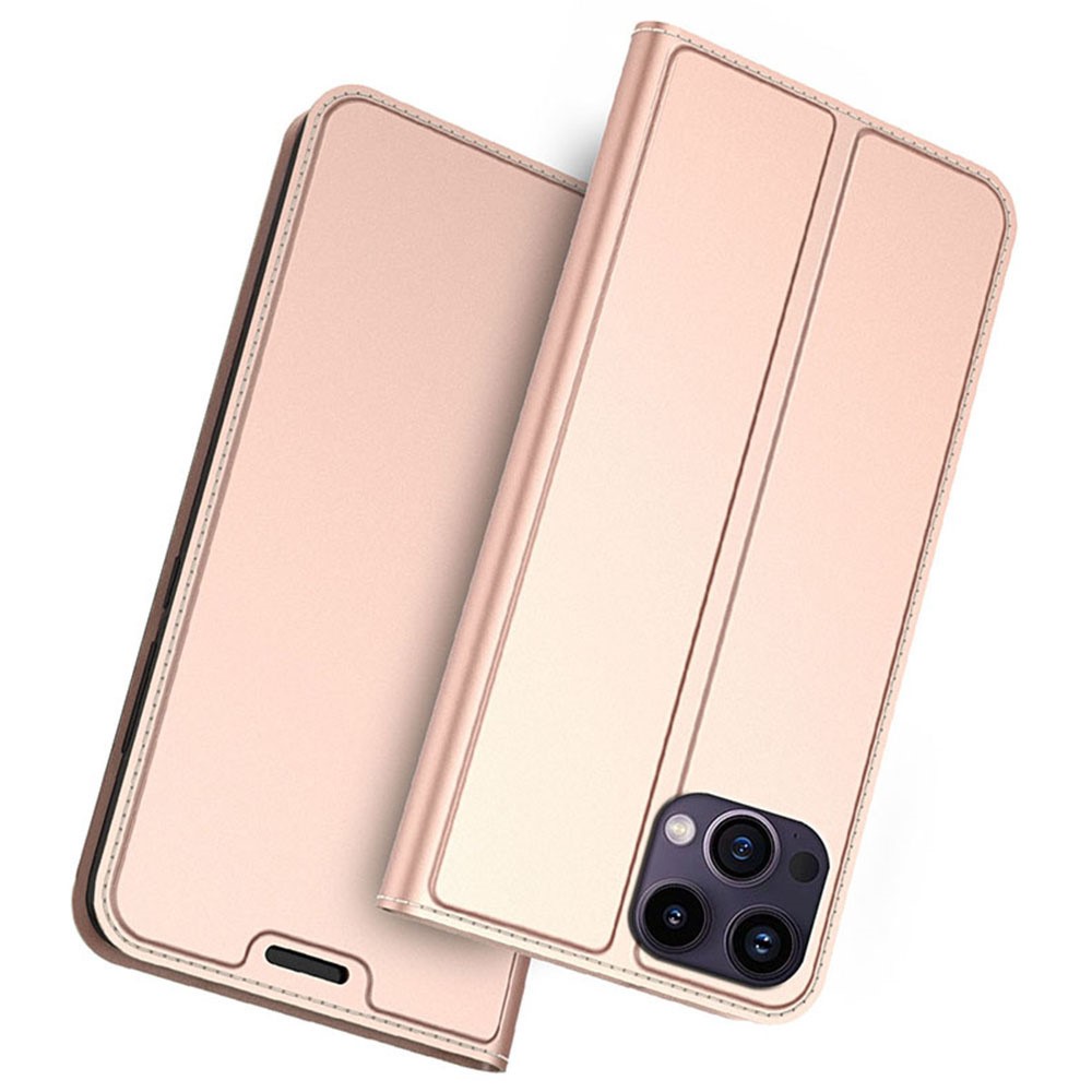 For iPhone 14 Pro Max Case Magnetic Closure Flip Leather Phone Cover Card Holder - Rose Gold