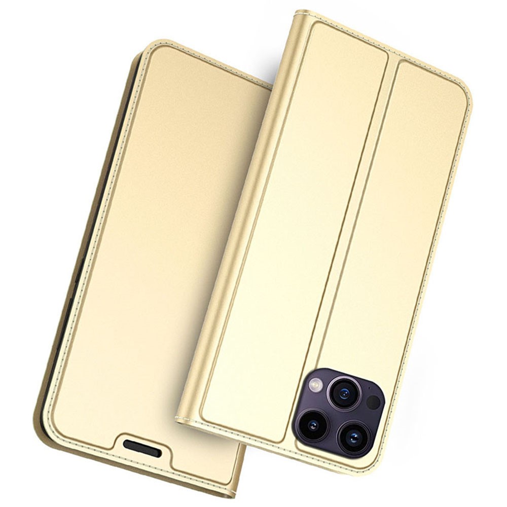 For iPhone 14 Pro Max Case Magnetic Closure Flip Leather Phone Cover Card Holder - Gold