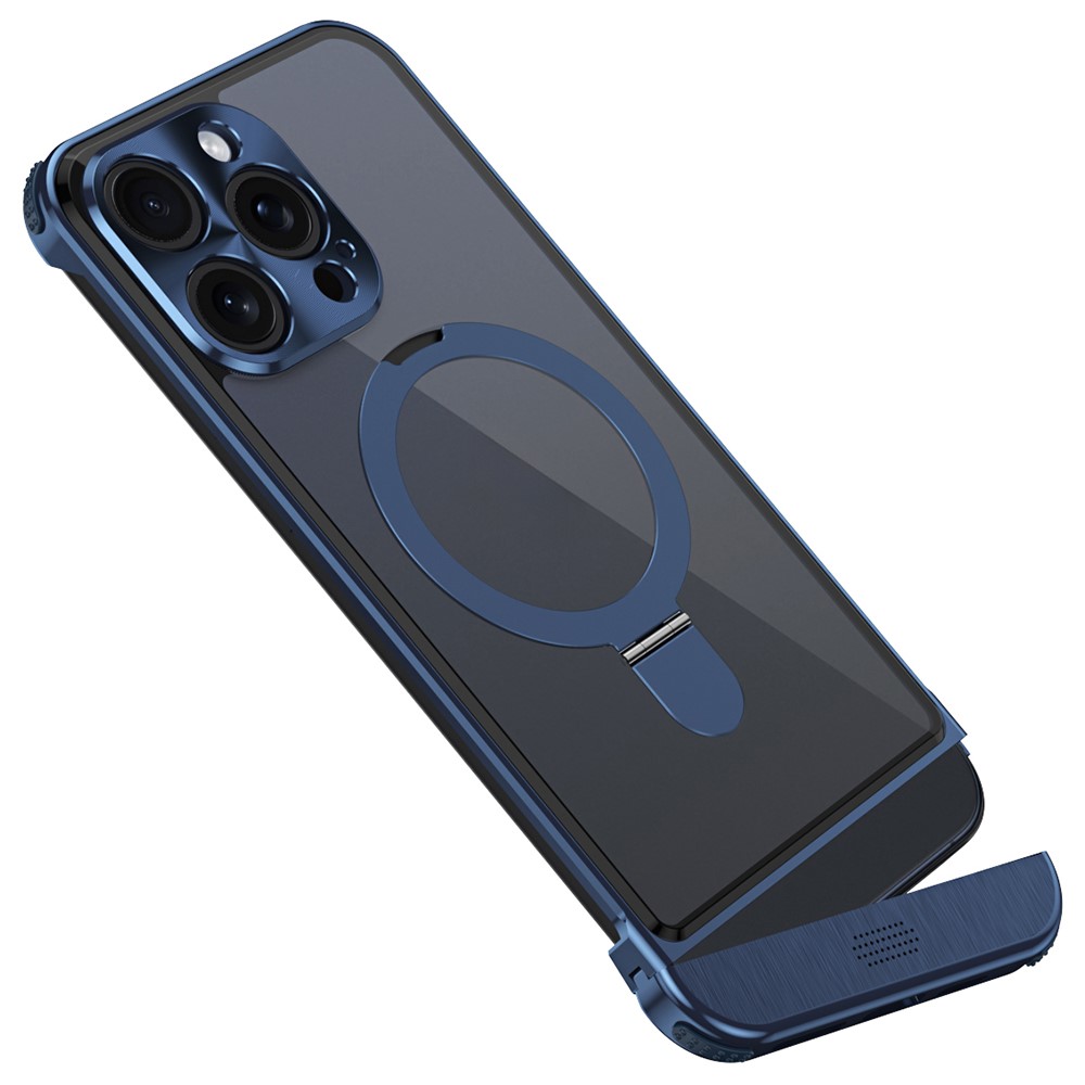 For iPhone 14 Pro Magnetic Case Kickstand Acrylic+Aluminum Alloy Cover Aromatherapy Tablet - Blue