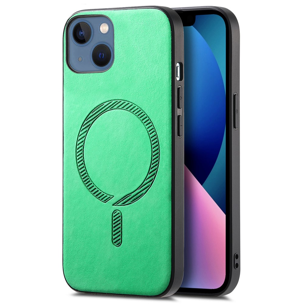 For iPhone 13 Leather Back Case Compatible with MagSafe Skin-Touch Phone Cover - Green