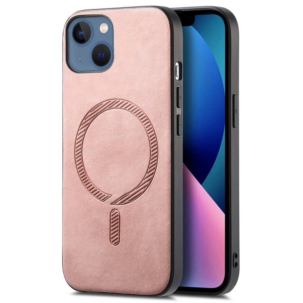 For iPhone 13 Leather Back Case Compatible with MagSafe Skin-touch Phone Cover - Pink