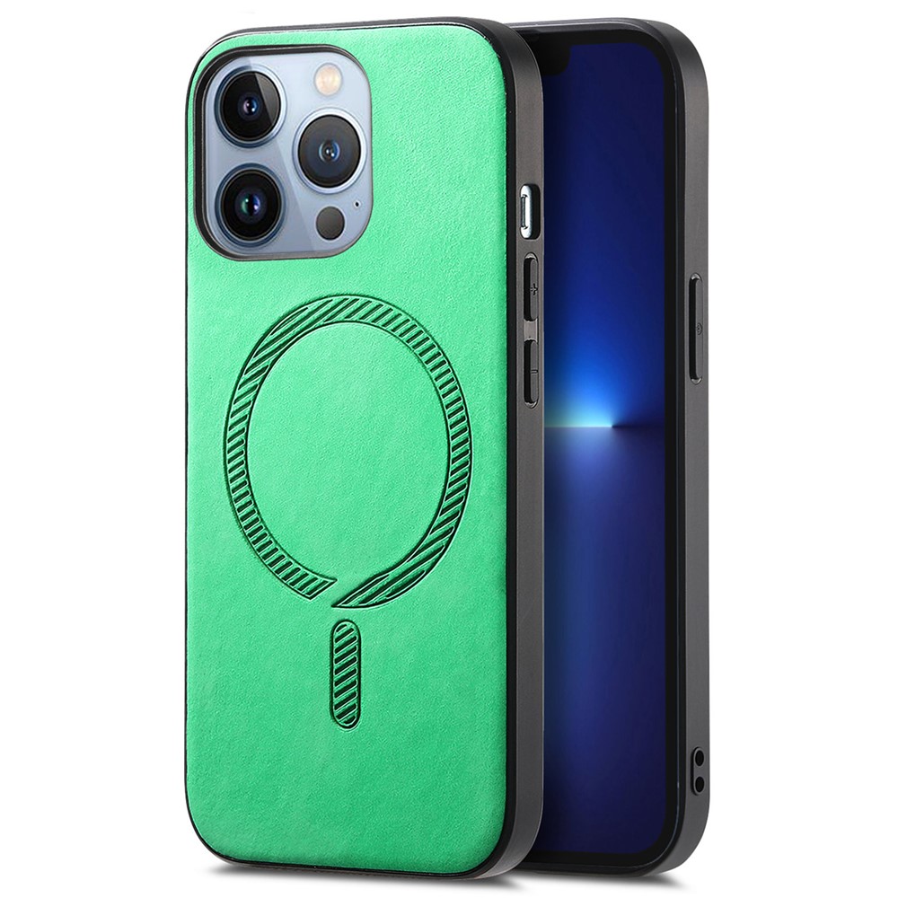 For iPhone 13 Pro Leather Back Case Compatible with MagSafe Skin-Touch Phone Cover - Green