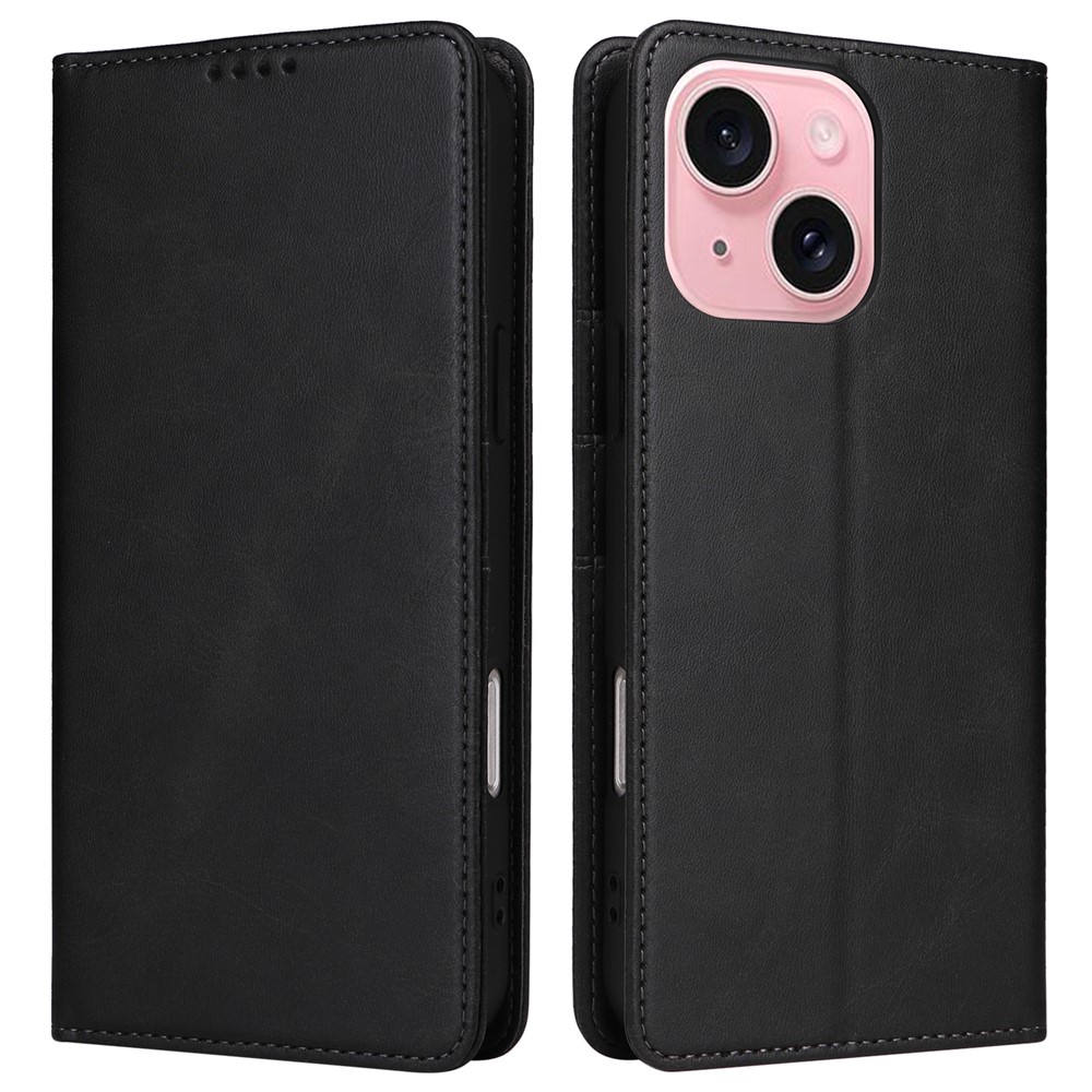 For iPhone 15 Wallet Case RFID Blocking Leather Phone Cover Stand View - Black