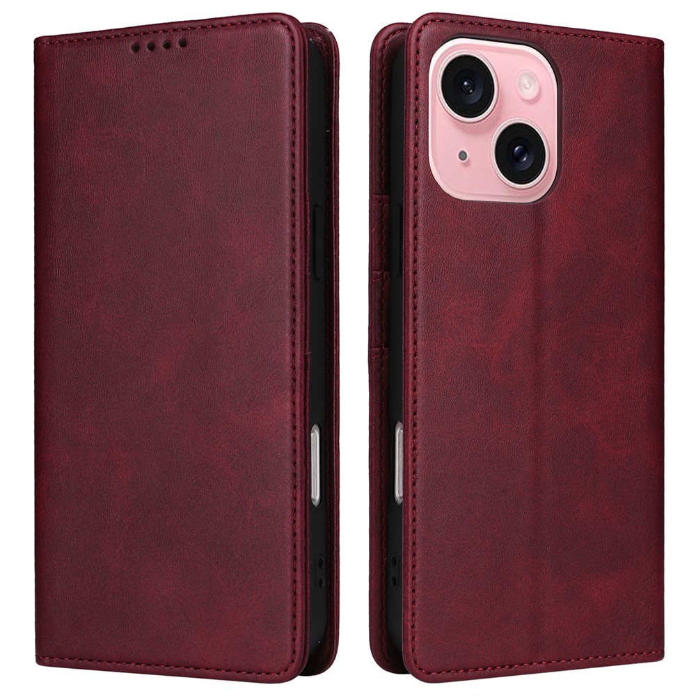 For iPhone 15 Plus / 14 Plus Case RFID Blocking PU Leather Wallet Stand Cover - Wine Red