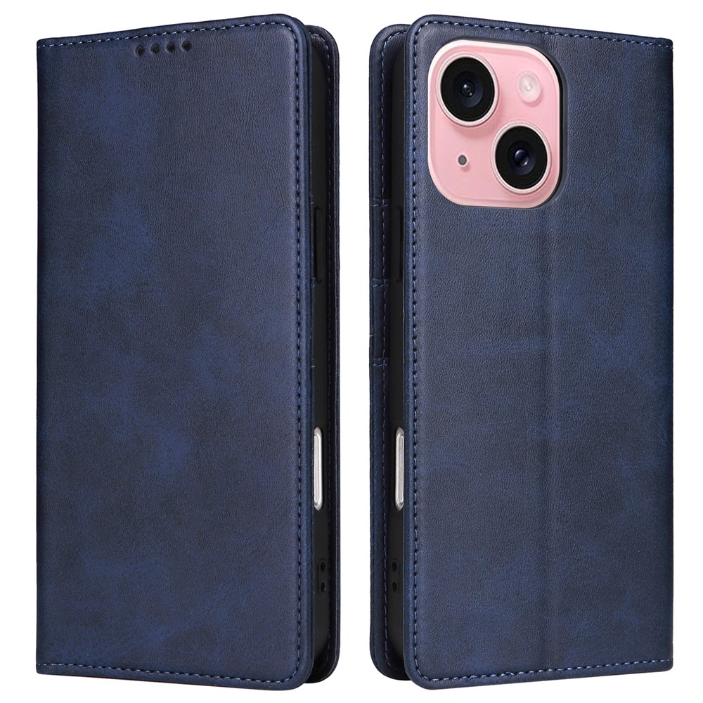 For iPhone 15 Plus / 14 Plus Case RFID Blocking PU Leather Wallet Stand Cover - Blue
