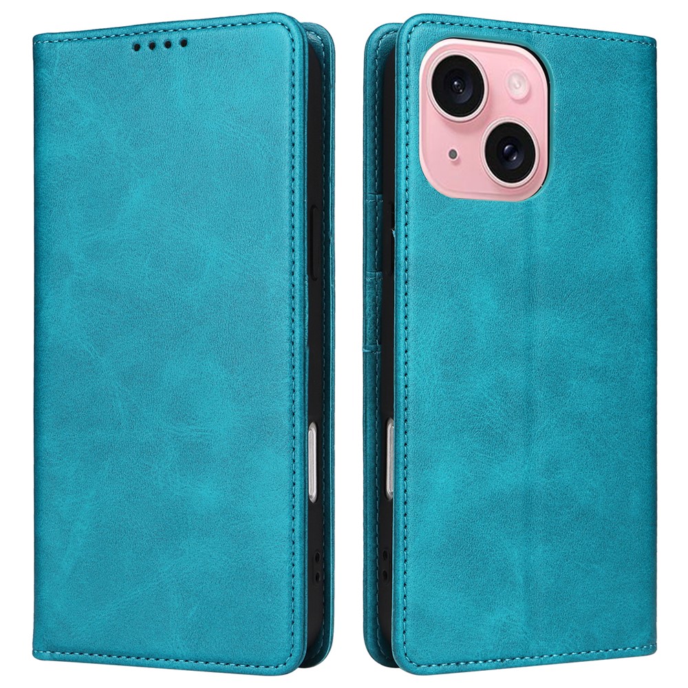For iPhone 15 Plus / 14 Plus Case RFID Blocking PU Leather Wallet Stand Cover - Peacock Blue
