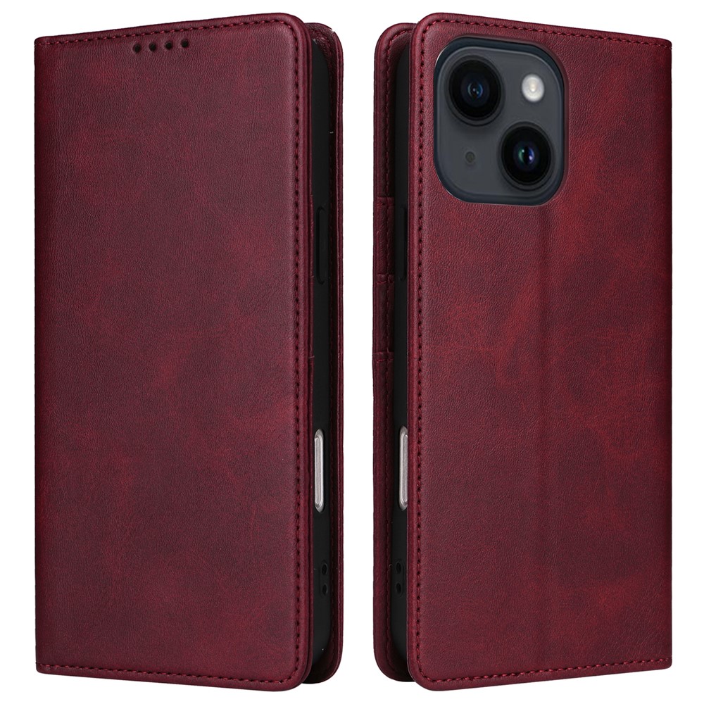 For iPhone 14 / 13 Case RFID Blocking PU Leather Phone Wallet Cover - Wine Red