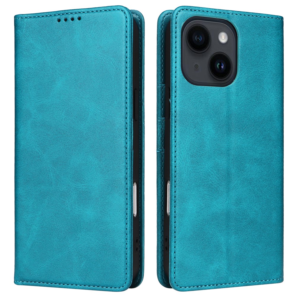 For iPhone 14 / 13 Case RFID Blocking PU Leather Phone Wallet Cover - Peacock Blue