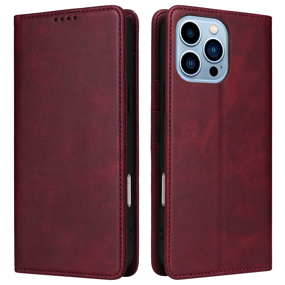 For iPhone 13 Pro Max Leather Case RFID Blocking Wallet Magnetic Closing Cover - Wine Red