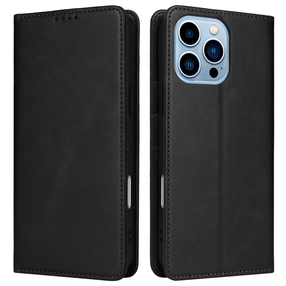 For iPhone 13 Pro Max Leather Case RFID Blocking Wallet Magnetic Closing Cover - Black