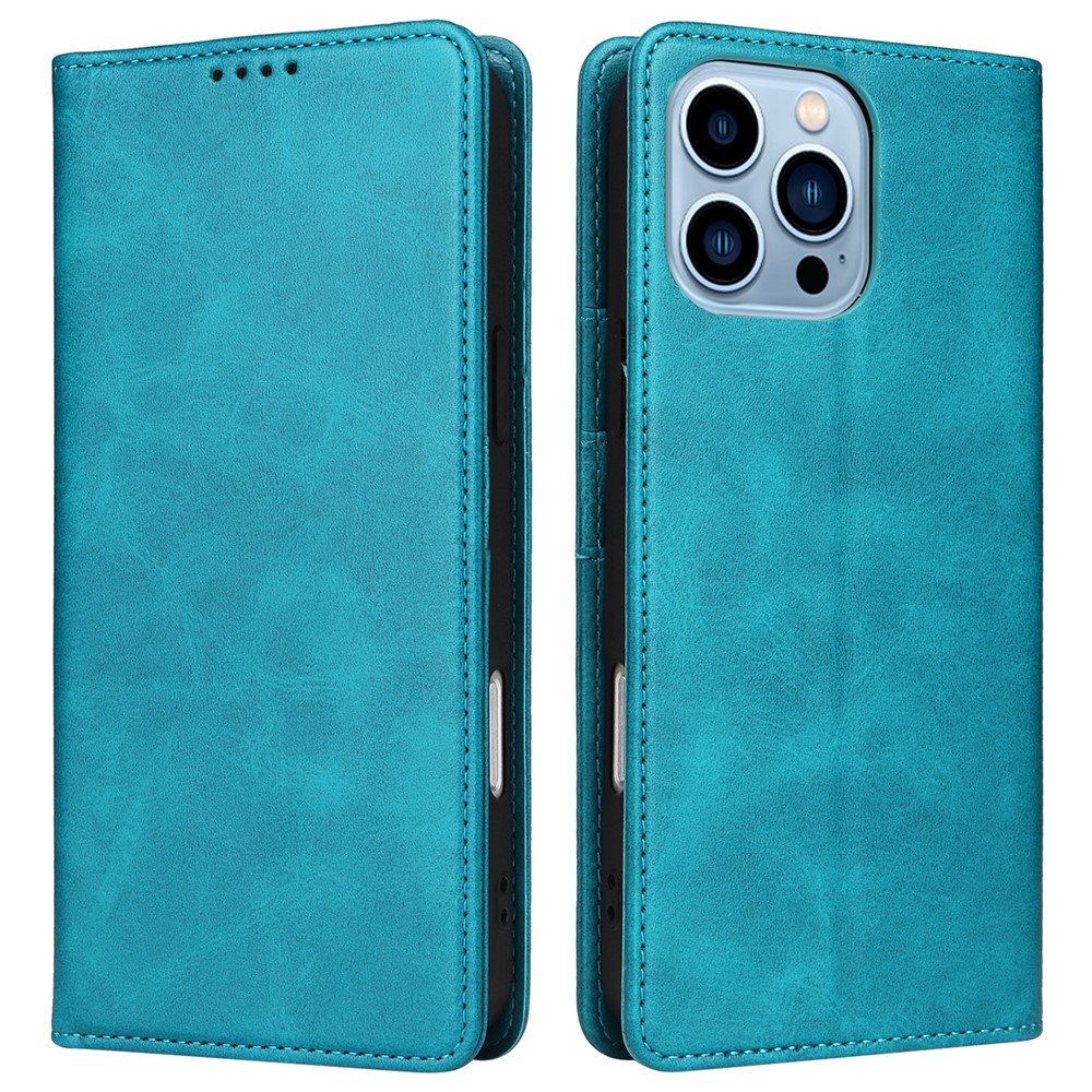 For iPhone 13 Pro Max Leather Case RFID Blocking Wallet Magnetic Closing Cover - Peacock Blue