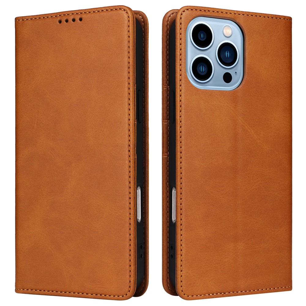 For iPhone 13 Pro Leather Case RFID Blocking Card Slots Wallet Phone Cover - Brown