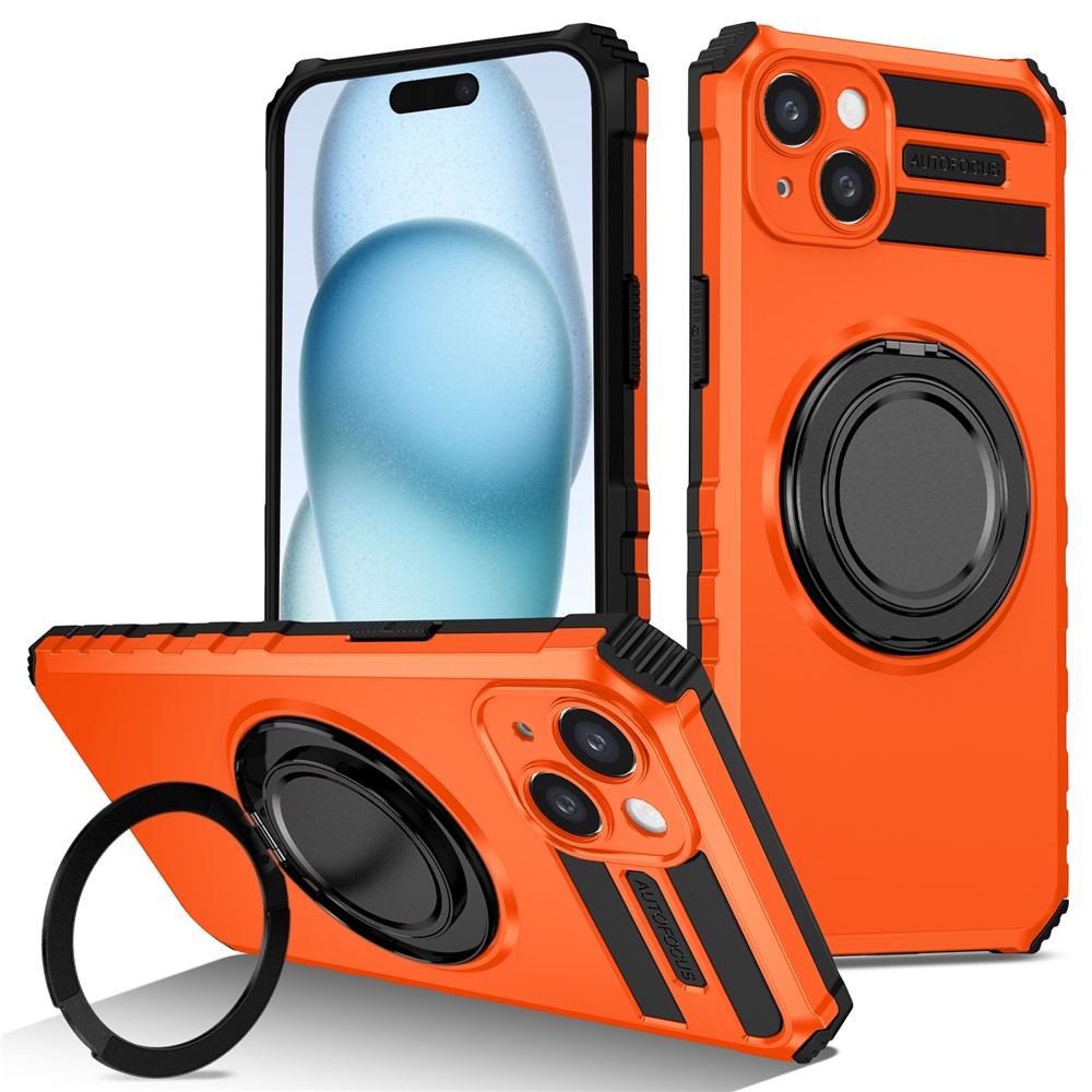 For iPhone 15 Case Compatible with MagSafe Rotary Kickstand Anti-Drop TPU+PC Phone Cover - Orange