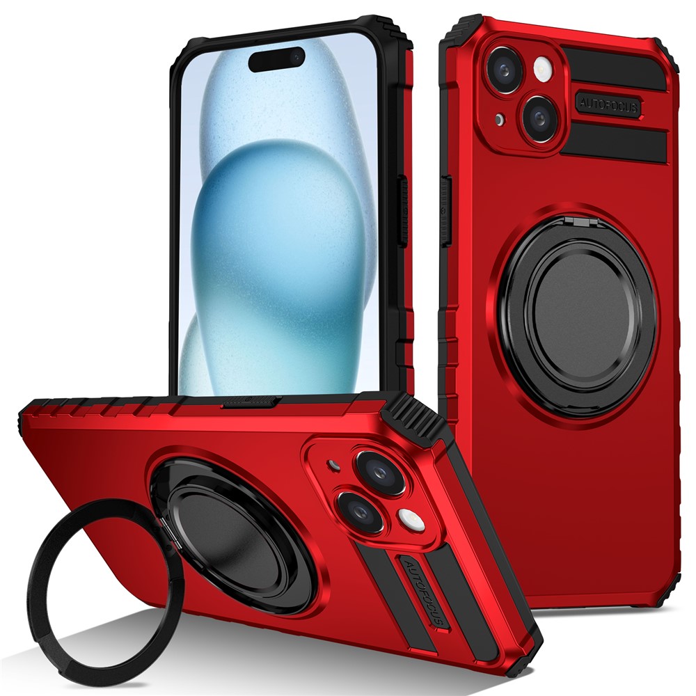 For iPhone 14 Case Compatible with MagSafe Rotary Kickstand Anti-Drop TPU+PC Phone Cover - Red