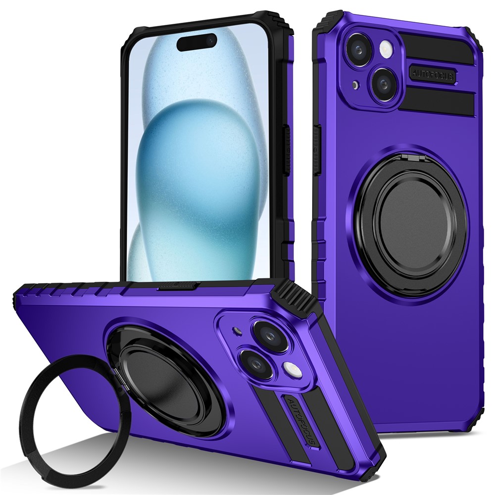 For iPhone 13 Case Compatible with MagSafe Rotary Kickstand Anti-Drop TPU+PC Phone Cover - Purple