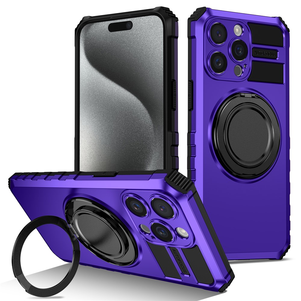 For iPhone 13 Pro Case Compatible with MagSafe Rotary Kickstand Anti-Drop TPU+PC Phone Cover - Purple