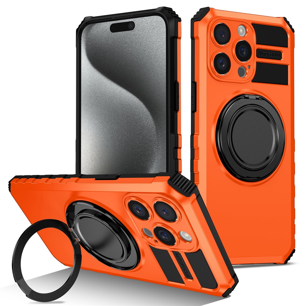 For iPhone 14 Pro Case Compatible with MagSafe Rotary Kickstand Anti-Drop TPU+PC Phone Cover - Orange