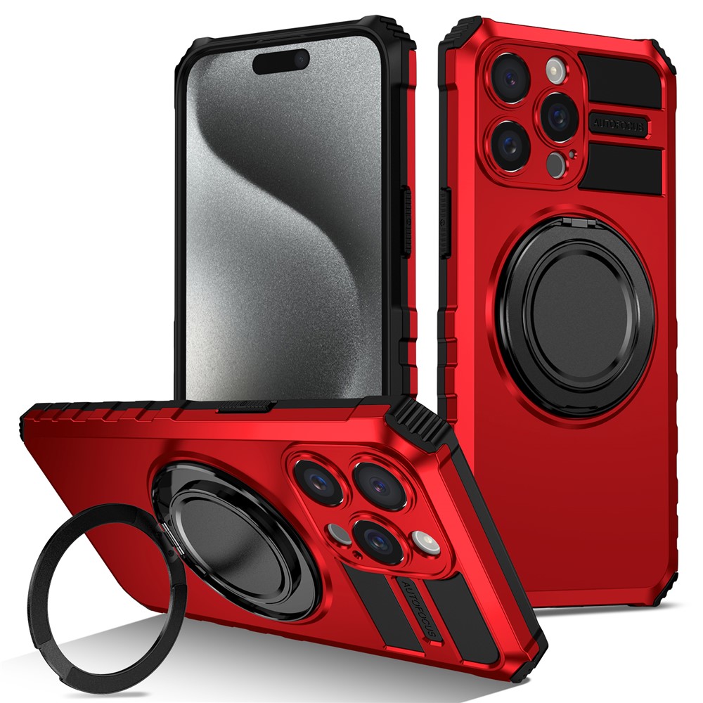 For iPhone 14 Pro Case Compatible with MagSafe Rotary Kickstand Anti-Drop TPU+PC Phone Cover - Red
