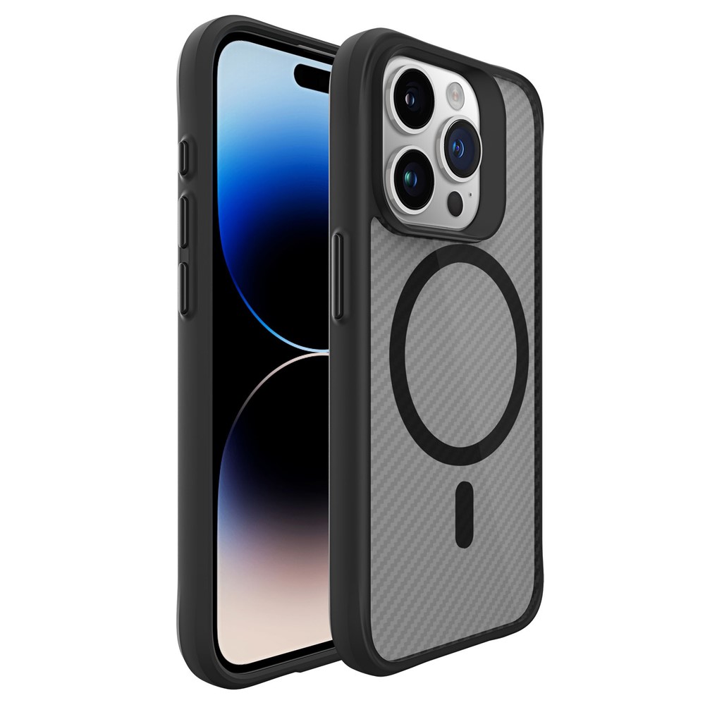 For iPhone 14 Pro Magnetic Case Smooth Carbon Fiber PC+TPU Phone Cover - Black